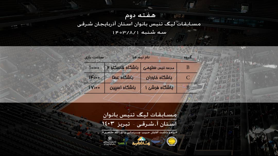 نتایج هفته دوم لیگ تنیس بانوان آذربابجان شرقی