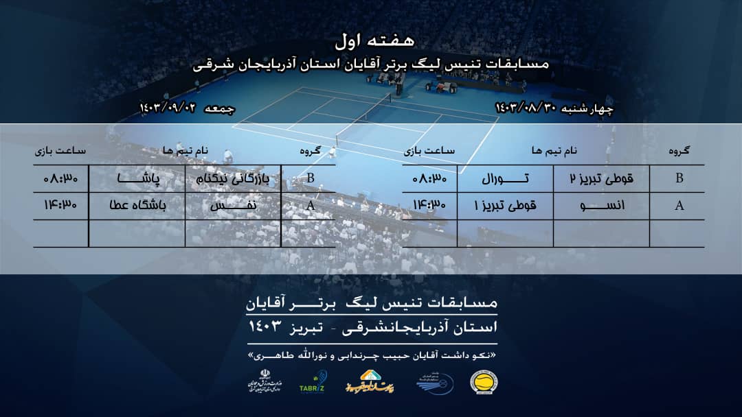 برنامه رقابتهای لیگ برتر تنیس آذربایجان شرقی سال ۱۴۰۳