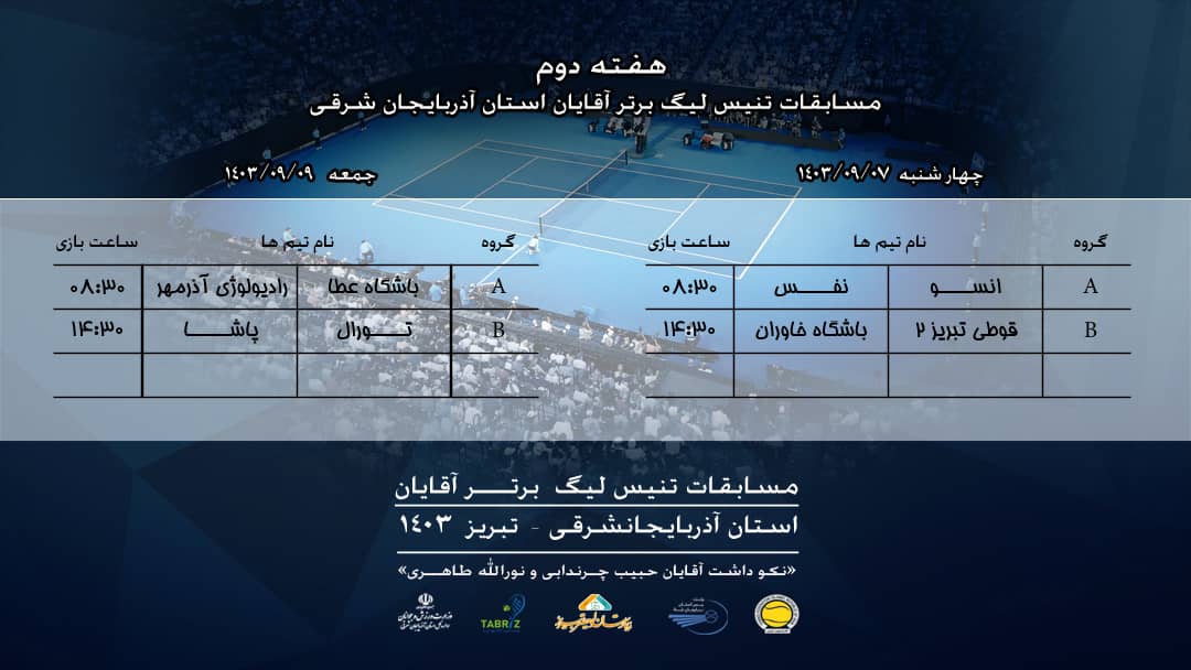 برنامه هفته دوم لیگ برتر تنیس آقایان آذربایجان شرقی سال ۱۴۰۳