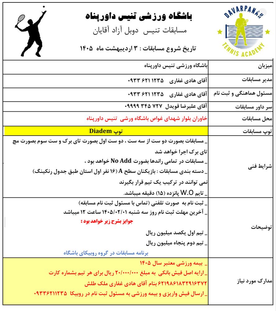مسابقات تنیس دوبل آزاد آقایان باشگاه ورزشی تنیس داورپناه